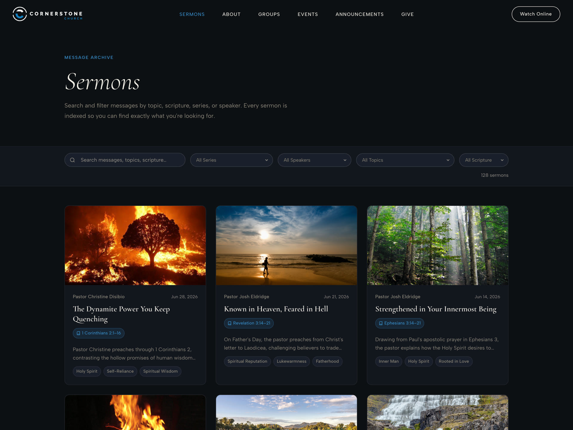 Cornerstone Church sermons page